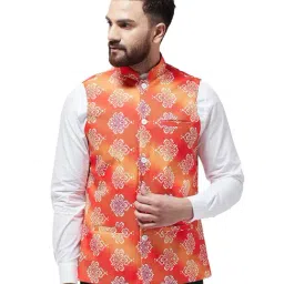 Sojanya Orange & Off White Printed Nehru Jacket-picture-26