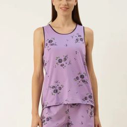Slumber Jill Purple Floral Print Top With Shorts-image-27