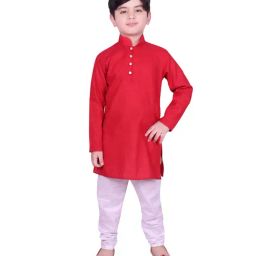 SG Yuvraj Kids Red & White Solid Kurta with Pyjamas-image-63