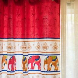 Urban Space Red Cotton Window Curtain With Tieback & Eyelet - Set of 2 image 5