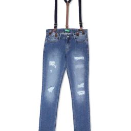 United Colors of Benetton Kids Blue Distressed Jeans with Suspender-image-29