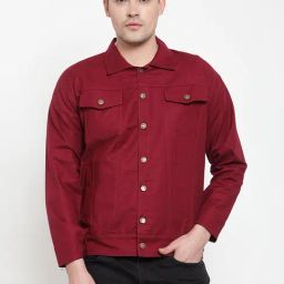 VOXATI Wine Full Sleeves Shirt Collar Denim Jacket-picture-15