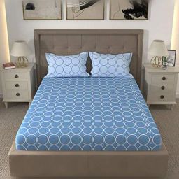 Layers Tuscany Geometric Blue 104 TC Cotton Queen Bed Sheet with 2 Pillow Covers-image-41