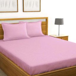 Bianca Hilton Stripes Pink 210 TC Cotton Double Bedsheet with 2 Pillow Covers-image-19