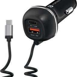 Portronics 71W Car Power 1C Triple Output Fast Car Charger with 33W Type C Cable (Black) image 1