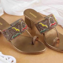 Mochi Women's Antique Gold Toe Ring Sandals-image-58