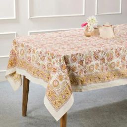 Fabindia Coramandel Yellow Cotton Printed Table Cloth (8 Seater)-image-29