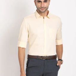 Turtle Yellow Cotton Slim Fit Self Design Formal Shirt-picture-17