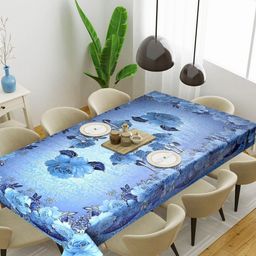 Dakshya Industries Blue Floral Waterproof Plastic 6-Seater Table Cover-37