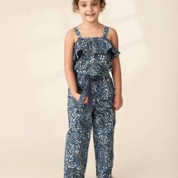 Fabindia Kids Teal Blue Cotton Printed Jumpsuit-image-91