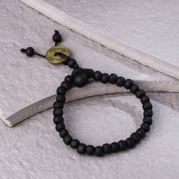 NVR Black Beaded Elasticated Rakhi with Roli Chawal image 1