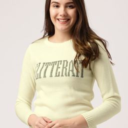 DressBerry Women Cream-Coloured Self Design Pullover-picture-10