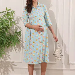 EASY MOM Floral Print Fit & Flare Midi Dress-82