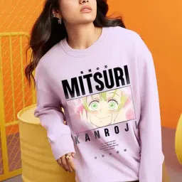 Bewakoof Purple Loose Fit Graphic Print Sweatshirt-picture-34