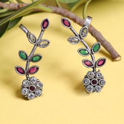 FIROZA Gulrez Artificial Stones Studded FLoral Shaped Oxidised Ear Cuffs-image-13
