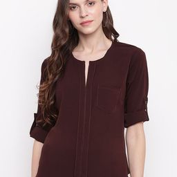 DressBerry Keyhole Neck Roll-Up Sleeves Crepe Top-picture-34
