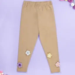 Kiddopanti Girls Beige Regular Fit Leggings-picture-17