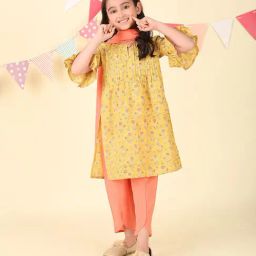 Fabindia Yellow Cotton Hand Block Printed 3Pc Salwar Set-image-64