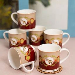 JCPL Printed Red Ceramic Tea Cups- Set of 6 (200 ml each)-image-4