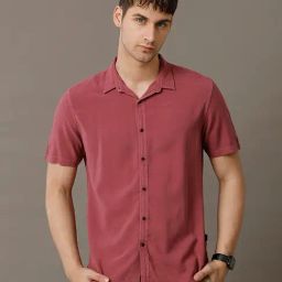 Identiti Dark Peach Slim Fit Shirt-image-3