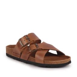 Fausto Men's Tan Cross Strap Sandals-image-18
