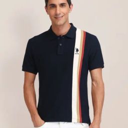 U.S. Polo Assn. Blue Cotton Slim Fit Striped Polo T-Shirt-picture-49