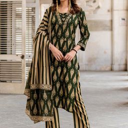 MITTOO Women Printed Regular Pure Cotton Kurti with Trousers & With Dupatta-picture-10