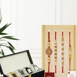 eCraftIndia Assorted Multicolor Rakhi with Watch Organizer Box-image-27
