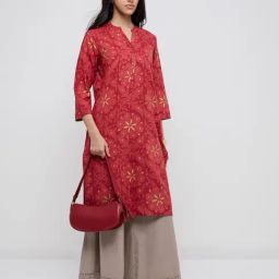 Utsa by Westside Red Buta Print A-Line Cotton Kurta-image-8