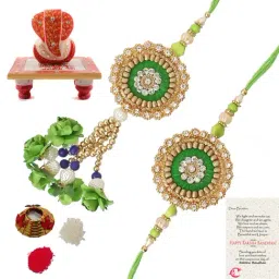eCraftIndia Assorted::Zardosi Green Rakhi with Ganesha Chowki-image-84