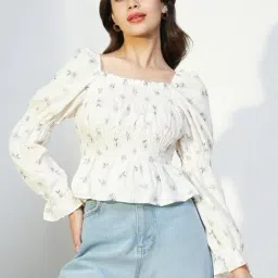 showoffff Showoff Cream Regular Fit Floral Tops-picture-32