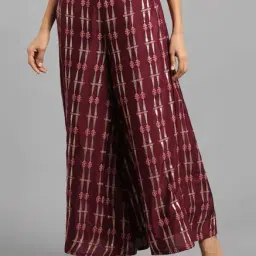 W Maroon Regular Fit Straight Palazzo-picture-44