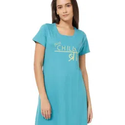 Soie Blue Cotton Printed Sleep T-Shirt-image-4