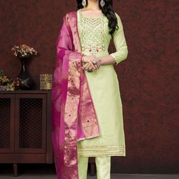 SHADOW & SAINING Embellished Beads and Stones Modal Chanderi Semi-Stitched Dress Material-image-11