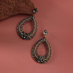 DressBerry Gold-Plated Artificial Stones Studded Teardrop Shaped Drop Earrings-14