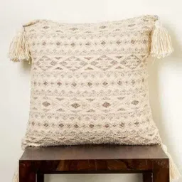 Aura Beige And Brown Geometric Woven Design Square Shaped Cushion Cover-31