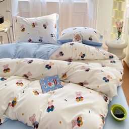 JC HOME Blue & Orange Cartoon Characters Polycotton 3 Piece Double Queen Regular Bedding Set-image-73
