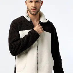 Be Savage Colourblocked Mock Collar Fleece Jacket-31