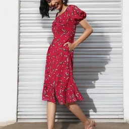 DressBerry Print Flutter Sleeve Georgette Fit & Flare Midi Dress-15