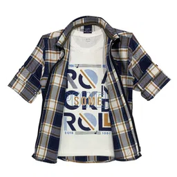 CAVIO Full Sleeves Checkered Shirt With Tee - White & Blue-picture-45