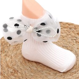 Yellow Bee Polka Print Bow Detail Ribbed Style Socks - White-picture-11