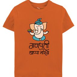 Zeezeezoo Ganesh Chaturthi Theme Half Sleeves Ganpati Bappa Morya Printed Tee - Orange-picture-43