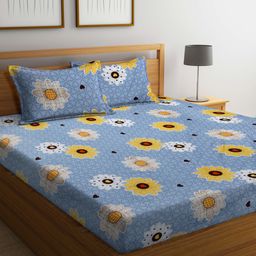Arrabi Grey Floral TC Cotton Blend King Size Bedsheet With 2 Pillow Covers ARBS 1707 - Grey-image-97