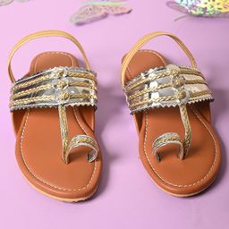 LIL PITAARA Lace Embellished  Kolhapuri Sandals - Tan-image-75