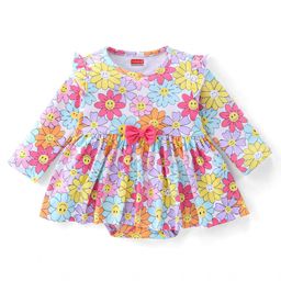Babyhug 100% Cotton Knit Full Sleeves Onesie Floral Printed - Multicolour-image-57