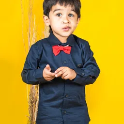 Polka Tots Full Sleeves Solid Shirt With Bow Tie - Navy Blue-picture-23