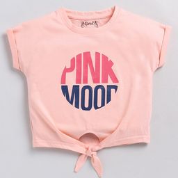 giniekids Half Sleeves Pink Mood  Text Printed Top - Peach-image-85