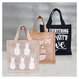 Kuber Industries Lunch Bag  Jute Carry Bag  Lunch Handbag  Lunch Bags for office  Reusable Lunch Bag with Handle  Tiffin Carry Hand Bag  Small  Pack of 3  Multi-68