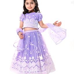 Babyhug Woven Half Sleeves Thread With Sequined Embroidered Choli & Lehenga Set with Dupatta - Lavender-image-27