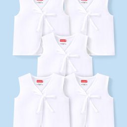 Babyhug 100% Cotton Knit Sleeveless Jhablas  Solid Colour Pack of 5 - White-image-29